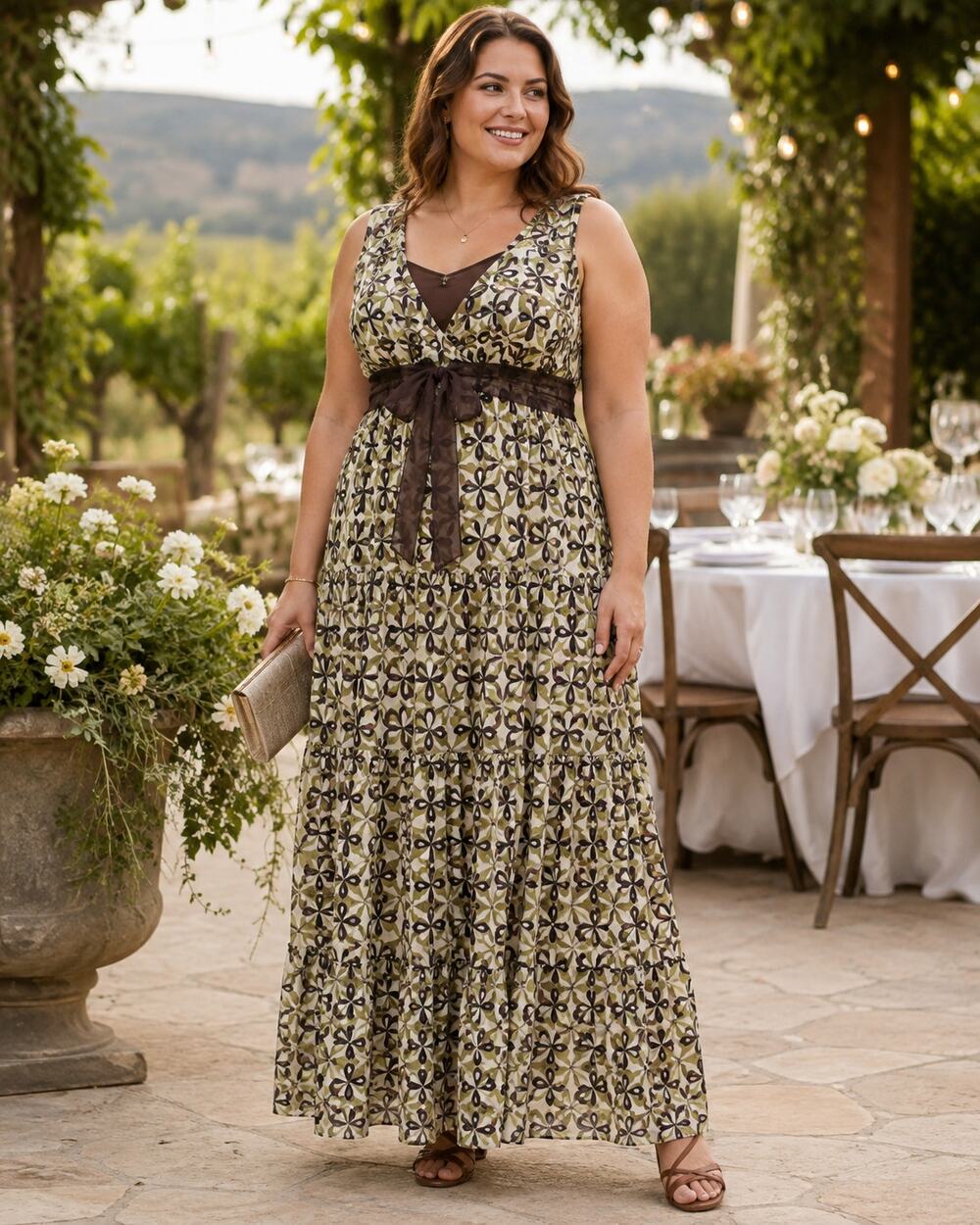 Y2K Floral Maxi Dress Plus Size 16 Mesh Bow Tiered Skirt Wedding Guest Cruise